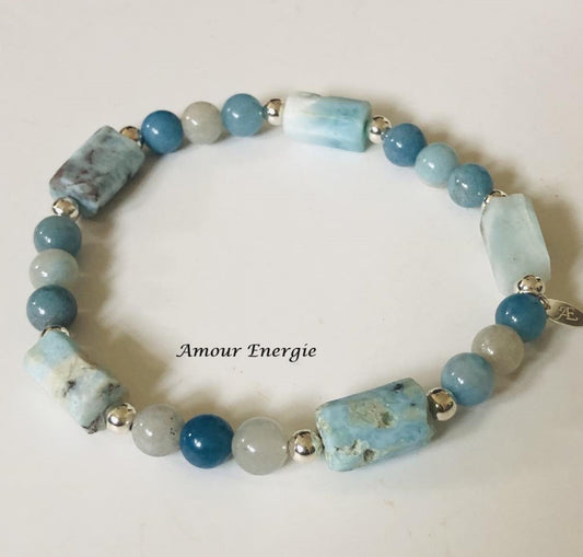 Bracelet perles et tubes Larimar/Trolléite