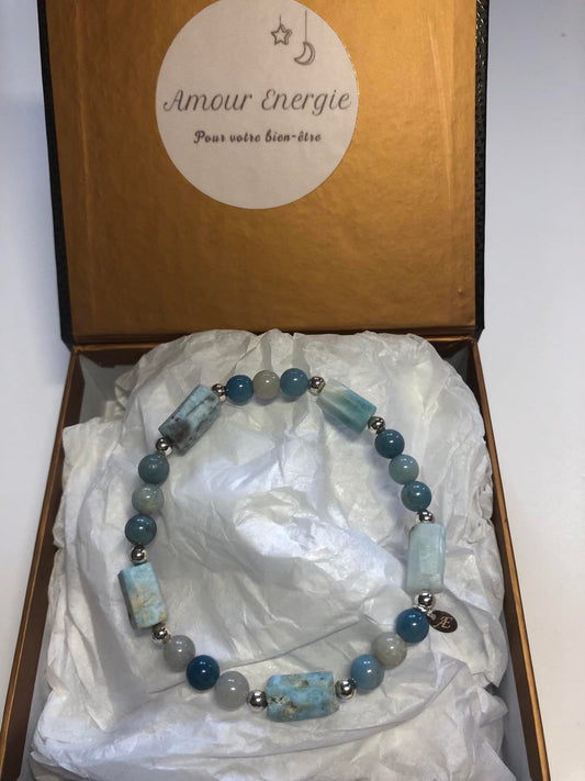 Bracelet perles et tubes Larimar/Trolléite