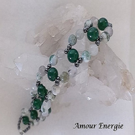 Bracelet Agate Verte Hématite double rangs