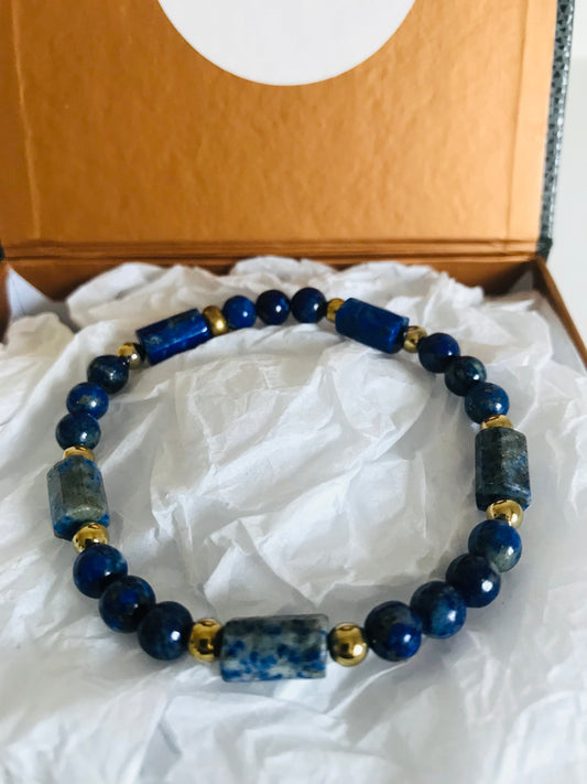 Bracelet Perles et Tubes Lapis-Lazuli